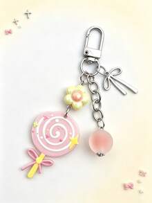 1pc Macaron Lollipop Backpack Charm, Cute Girly Floral Bow Pendant Bag Accessory - Multicolor - View 2