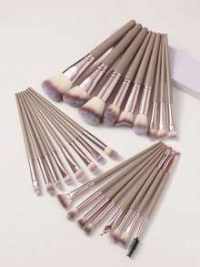 [Champagne Gold] 18-20-22-25-30pcs Makeup Brush Set, Premium Synthetic Fiber Eyeshadow Blending Brush Set, Makeup Tools - Coffee Brown - View 8