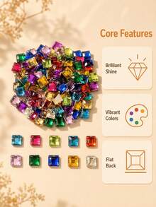 12mm Faceted Square Flat Back Acrylic Rhinestones, 60/120/240Pcs, Sparkly DIY Gems For Jewelry Making, Clothing & Handmade Decor - Multicolor - View 4