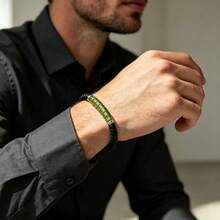Natural Peridot And Obsidian Beaded Elastic Bracelet, Men's Minimalist Daily Versatile Bracelet Gift - Multicolor - View 4