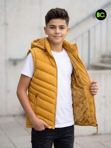 Big City Chaleco acolchado juvenil con capucha, cierre completo y bolsillos laterales. Prenda ligera, cómoda y abrigadora para uso diario, escuela, paseos, otoño e invierno casual y urbano. - Amarillo Mostaza - Ver 3