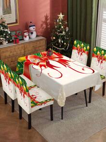 Christmas Elastic Chair Cover Polyester Tablecloth, Christmas Bell Snowflake Chair Back Cover Protective Cover Chair Cover Washable Winter Dining Room Chair Cover Suitable For Home Dining Room Living Room Kitchen Decoration 1/4/5/7pcs - Multicolor - View 3