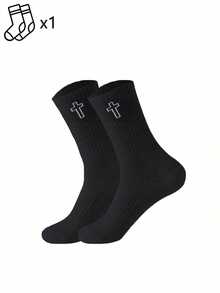 1/5/10/20 Pairs Men's Cross Pattern Mid-Calf Socks, Simple Versatile, Waist Striped Anti-Slip Shock-Absorbing, Comfortable And Soft - Black and White - View 18