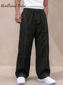 Vancamel Pulse Men's Loose Straight Leg Outdoor Sports Pants, Versatile Minimalist Solid Color Commuter Trousers - Black - View 2