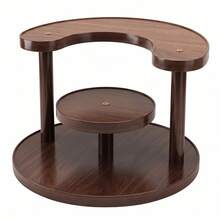 Round Makeup Organizer C-Shaped Vanity Tray 3-Tier Desktop Storage Rack Walnut Color Premium Composite Panel - View 9