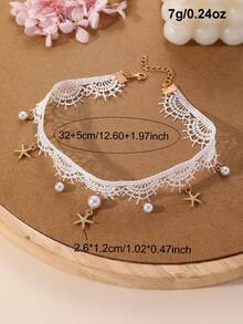 NAIZHU 1/2pcs Children's Sweet Lace Faux Pearl Choker Necklace, Suitable For Girls' Daily Wear, Party And Vacation - White - View 8