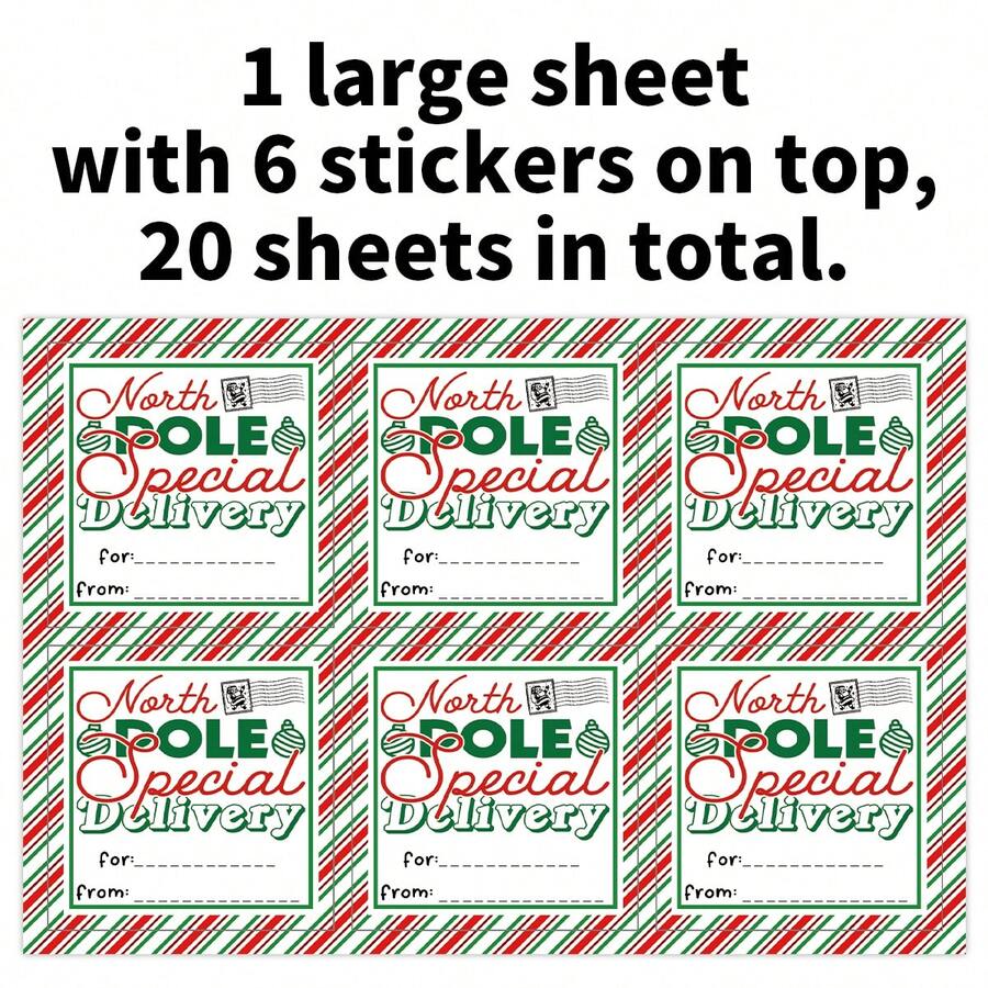 120pcs/20sheets "North Pole Special Delivery" Christmas Gift Stickers, Holiday Decoration Gift Labels, Self-Adhesive Handwriting Name Gift Sticker For Present Party Favor Gift Bags Cards Envelope - A - View 1