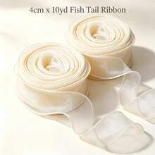 1 Roll 9m Long 4cm Wide Beige Fish Tail Mesh Ribbon, Suitable For Flower Bouquet Packaging, Gift Box Ribbon, Wedding Chair Back Decoration, Party Balloon DIY Crafts, Holiday Decorations, Clothing Accessories - Beige - View 13