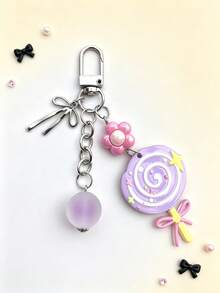 1pc Macaron Lollipop Backpack Charm, Cute Girly Floral Bow Pendant Bag Accessory - Multicolor - View 4