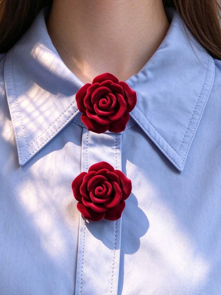 1pc/2pcs Elegant Floral Geometric Button Decor, Shirt Button Cover Clip-On Button Decor, Fashionable Crystal Cufflink Decor, Suitable For Tuxedo And Wedding Dress Decoration - Red - View 1