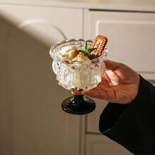 Vintage French Embossed Transparent Glass Dessert Bowl With Lid And Base, Ice Cream Sundae Cup, Elegant Crystal Glass Cup With Relief Design, Suitable For Yogurt, Fruit Salad And Pudding, Home Kitchen Tableware, Luxury Afternoon Tea Supplies - Multicolor - View 12