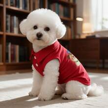 1pc Red Sleeveless Pet Polo Shirt, Cartoon Puppy Wearing Hat Print Dog Vest, Breathable Summer Puppy Clothes, Suitable For Small Dogs Bichon Teddy - Red - View 10