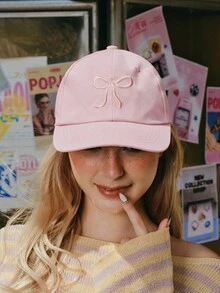 Popjeli 1pc Bow-Knot Baseball Cap, Casual Versatile Sun Visor Hat For Men & Women, Suitable For Spring/Summer, Y2K Solid Color - Pink - View 5