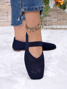 Women's Hollow Design Casual Flat Shoes For Daily Wear - Navy Blue - View 6