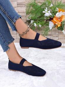 Women's Hollow Design Casual Flat Shoes For Daily Wear - Navy Blue - View 4