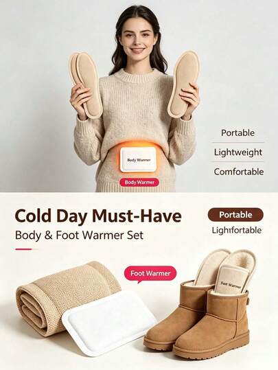 1pc/5pcs/10pcs Warm Body Patches And 1pair/5pairs/10pairs Warm Foot Patches, Combination Set Warm Body Patches, One Set, Self-Heating Insoles, Self-Heating Warm Patches, Warm Feet, Suitable For Men And Women Of All Sizes, Winter Warmth