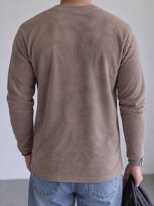 Vintage Long Sleeve Crew Neck Undershirt T-Shirt Men's Spring Autumn Loose Fit Simple Casual Outerwear Inner Layer Layering Top - Brown - View 7