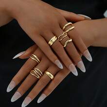 Fashionable Personalized Minimalist Ins Style Alloy Geometric Multi-Piece Set Women's Rings - Gold - View 1