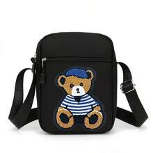 Pointer jumping Crossbody Bag Student Bag 3D Embroidered Bear Large Capacity Bag New Fashion Shoulder Suitable For Daily Commute And Outing Use, Unisex - Black - View 11