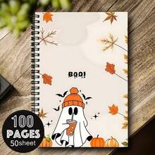 Hardcover Pumpkin Spiral Notebook - Cute Smiling, Cover With Bow And Autumn Leaves, College Ruled Diary For Office, Halloween, Christmas Teacher Gift, Durable Binding, Small Size - One Book (50 Pages, 100 Pages) - View 12
