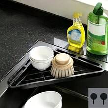 Kitchen Sink Triangle Drain Rack + 2 Hooks, Kitchen Storage Rack, No-Drill Installation ABS Cloth, Sponge Drain Rack Storage Rack, Multi-Function Drain Rack (Black, Gray, White) - Multicolor - View 1