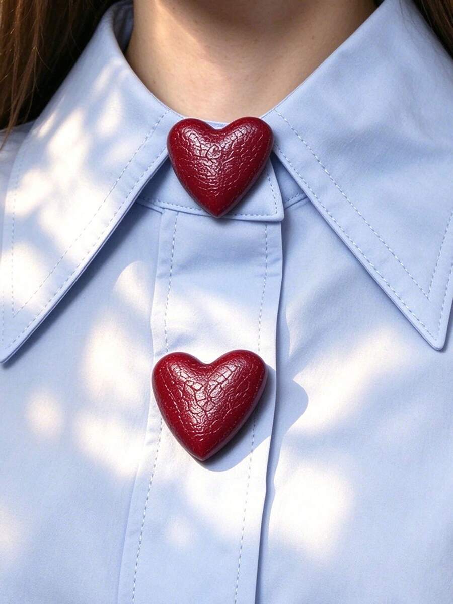 1pc/2pcs Elegant Heart-Shaped Geometric Pattern Button Set, Shirt Button Set, Clip-On Button Set, Fashionable Crystal Cufflink Set, Suitable For Tuxedo And Wedding Dress Decoration - Burgundy - View 1