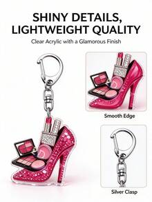 1pc Rose Red Rhinestone High Heel Shoe Makeup Keychain, Sweet Shiny Pendant, Backpack And Phone Decoration, Heart-Shaped Gift For Girls, Also Great Birthday Gift - Multicolor - View 2