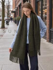 1pc Women's Solid Color Minimalist Fashion Versatile Warm Wool Scarf For Autumn/Winter Daily Wear - Army Green - View 4