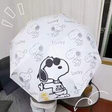 SNOOPY 1件全自動史努比印花遮陽傘，防紫外線，黑色塗層，便攜折疊傘，適用日曬與雨天 - 白色 - 查看 3
