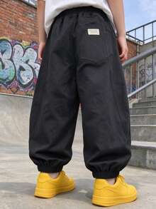 Boys' Kids' Summer Loose Fit Wide Leg Cotton Cuffed Pants, Very Thin, Suitable For Daily, School, Casual, Outdoor Wear - Black - View 6