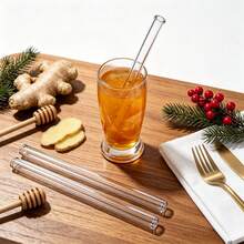 5pcs Large Glass Pearl Straw Set With 1 Cleaning Brush, Suitable For Milk Tea, Smoothie, Milkshake, Kitchen Supplies, Christmas Gift - View 2