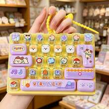 1pc Transparent Button Stress Relief Toy, Pink Handheld Cute Cartoon Decompression Keyboard Keychain Pendant - Multicolor - View 1