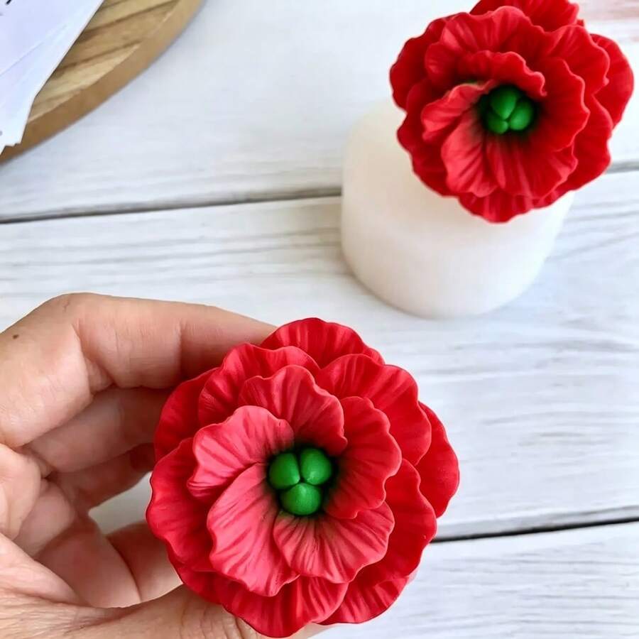 1pc Poppy Flower Silicone Mold DIY Petal & Leaf Detail Realistic English Flower Mold For Handicraft Plaster - English Scattered Flower Mold - View 1