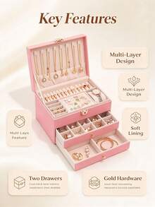 3/2/1 Layer Large Capacity Jewelry Storage Box, Portable Jewelry Organizer, Vanity Jewelry Box With Drawers, Gift Leather Jewelry Box, Exquisite Display Packaging Storage Box, Back To School Dorm Storage Box - Multicolor - View 4