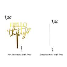 3pcs/1pc Acrylic Gold "Hello 30 40 50 60" Birthday Cake Topper, Birthday Anniversary Party Decorations - Multicolor - View 12