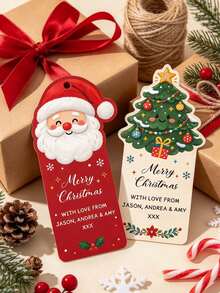 Customized Christmas Gift Tags, Cute Santa Claus & Christmas Tree Personalized Hanging Tags, Christmas Party Small Gift Decorations - Multicolor - View 3