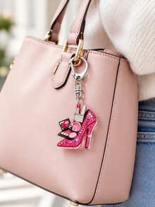 1pc Rose Red Rhinestone High Heel Shoe Makeup Keychain, Sweet Shiny Pendant, Backpack And Phone Decoration, Heart-Shaped Gift For Girls, Also Great Birthday Gift - Multicolor - View 7