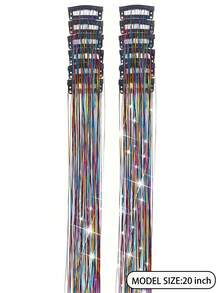 12-Piece Set Of Sparkling Clip-On Hair Extensions, 16-Inch Colorful And Stylish Hair Accessories, Perfect For Women's Holidays, Parties, And Chic Look - Multicolor - View 5