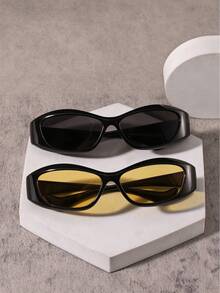 2 PCS Men Lightweight Wrap Fashion Glasses Classic Black Frame PC Material Solid Color Lens Sporty Style For Cycling Commute Outdoor With Glasses Box - Multicolor - View 11