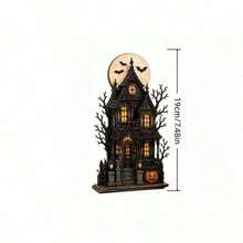 3pcs Haunted House Ghost Pumpkin Decor, Vintage Wooden Halloween Decoration, Quirky Multi-Layer Tray Tabletop Display, Autumn Home Gift - A - View 3