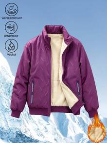 Women's Zipper Hooded Fleece Jacket, Multi-Pocket High Collar Warm Winter Coat, Suitable For Running, Hiking, Casual Sports - Purple - View 8
