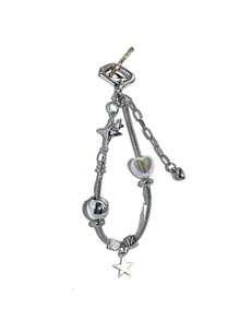 1pc Silver Star & Heart Beaded Keychain Phone Charm Bag Pendant DIY Snake Chain Pendant - Silver - View 4