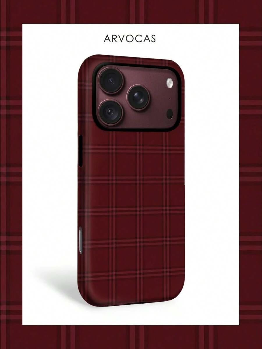 Wine Red Scottish Tartan Plaid Pattern 2-In-1 PC Hard Shell & TPU Soft Inner Case, Matte Finish, Non-Magnetic, Gift, Cover Phone, Matching Phone Cases, Case Compatible With 11 12 13 14 15 16 16e 17 18 Pro ProMax Air - Matte Non-magnetic - View 1