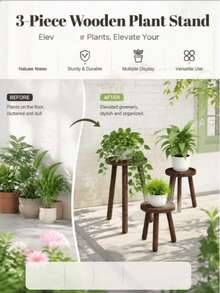 Solid Wood Chinese Style Flower Stand, Indoor Living Room Balcony Bonsai Rack, Home Use Wooden Round Display Stand With Stone Base - Multicolor - View 3
