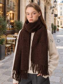 1pc Women's Solid Color Hollow Out Personalized Fashion Casual Elegant Polyester Scarf For Autumn/Winter Daily Use - Coffee - View 6