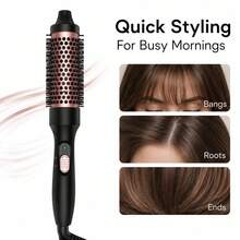 3-In-1 Hair Straightener, Curler & Volumizing Brush, Rose Gold Round Styling Brush For Straight Hair, Loose Curls, Bangs & Root Volume, Electric Hair Styling Tool For Women, Home Travel & Daily Use - Black - View 7