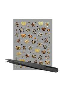1 Set, Stickers For Laptop, Metal Phone Stickers, Journaling Supplies, Y2K Style, Animal Print Heart And Star, Metal Line Decals, Decorative Stickers For Water Cup, Camera, Mobile Phone Case, Headphones - Leopard Print Heart - View 9