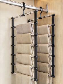 1PC/2PCS Foldable Multi-Layer Pants Hanger, Space-Saving Folding Trapezoid Clothes Rack, Closet Storage Organizer, Anti-Slip Multi-Bar Garment Organizer, Anti-Wrinkle Closet Hanging Rack, Suitable For Jeans, Leggings, Trousers And Loungewear - Multicolor - View 2