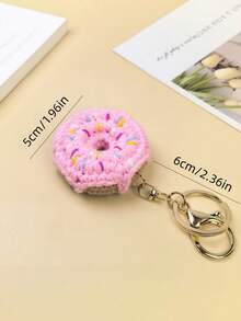 Creative Cute Personalized Handmade Crochet Yarn Donut Keychain Bag Charm Car Key Holder, Suitable As Holiday Gift For Girls - Multicolor - View 9