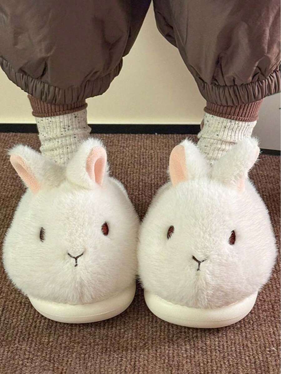女款蓬鬆可愛保暖厚底休閒毛絨拖鞋,內裡加厚保暖,舒適新款,秋冬適用 - 白色 - 查看 1